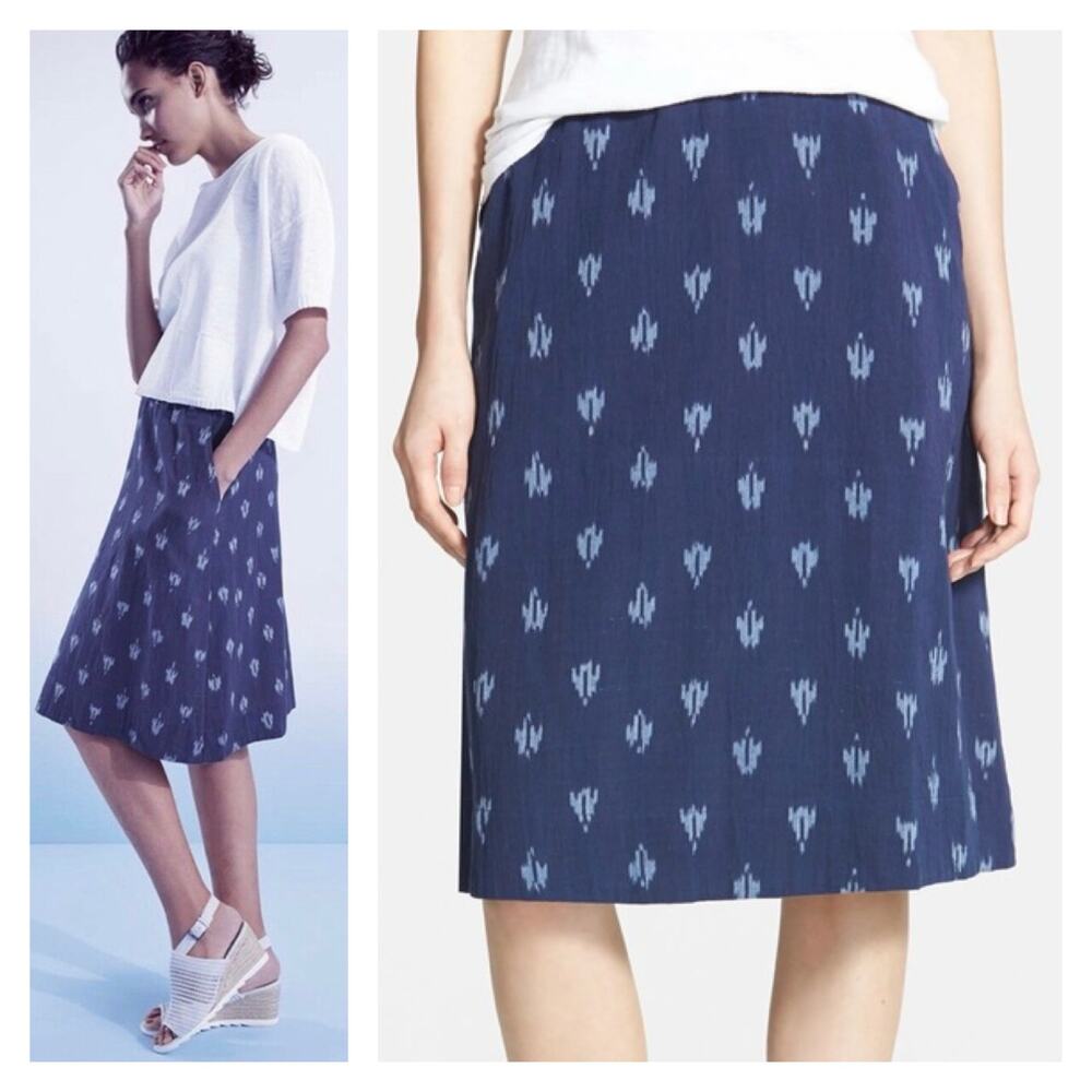 Eileen Fisher Ikat Petal Skirt Medium Blue Organic Cotton